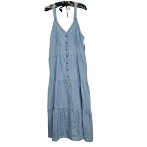 Falls Creek Chambray‎ Blue Denim-Look Long/Maxi Tiered Dress Size 1X